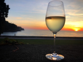 sunset and white wine at the hotel